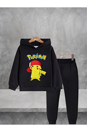 POKEMON PİKACHU BASKILI KAPÜŞONLU ÇOCUK EŞOFMAN TAKIMI