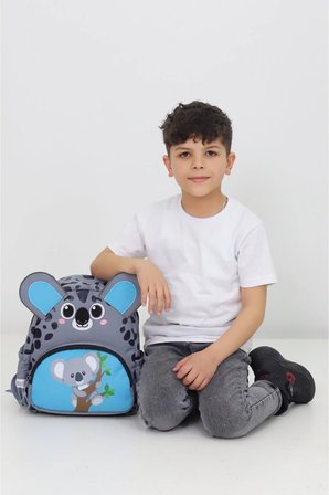 Kız/erkek Çocuk Anaokulu Sırt Çantası Sevimli Koala Figürlü Gri Mavi Desenli