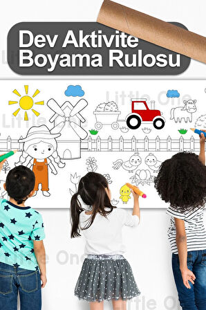 Boyamaya Hazır Çiftlik Temalı, Aktivite Rulo Boyama Kağıdı - 62 Cm X 2.5 Metre Dev Rulo