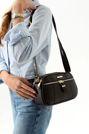 Kadın çapraz askılı 4 bölmeli omuz çantası