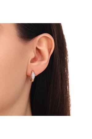 Altın Taşlı Halka Küpe - 14K