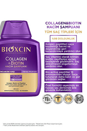 Collagen & Biotin Ekstra Hacim Şampuanı 300 Ml - Kolajen Biotin İnce Seyrek Saçlar 5'li