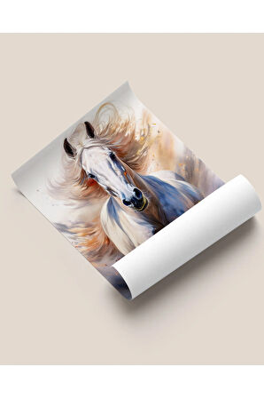 Çerçevesiz Poster Dijital Baskı At " Beyaz" - 50x70