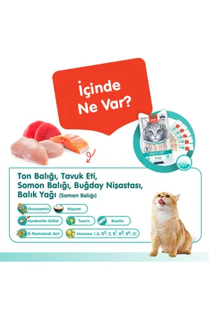 Tüy Dökülmesi Önleyici Kedi Ödül Maması Ton & Somon Balık Yağlı Kedi Ödül Kreması 5x14gr