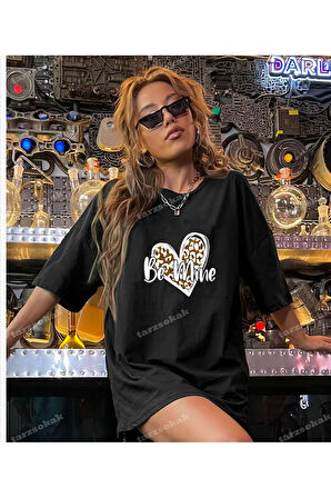 Unisex Siyah Bisiklet Yaka Pamuk Oversize Boyfriend T-shirt