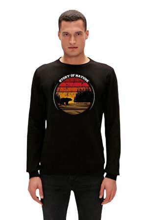 23.02.12.023-Night Story Erkek Sweatshirt Erkek Siyah Sweatshirt