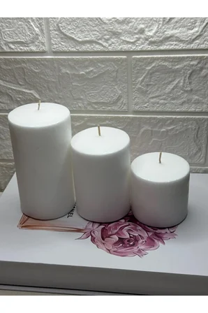 Silindir Mum Beyaz Renk 3 Lü Set Orta Boy (6-7.5-9)