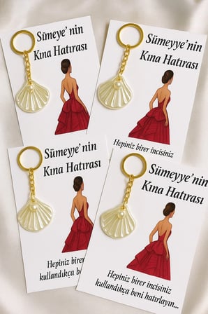 İncili İstiridye Anahtarlık Kına Nişan Söz Nikah Hatırası 10 Adet Özel Tasarım
