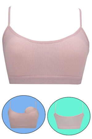 6'lı Dondeza Genç Kız Pedli Pastel Renk Ip Askı Alıştırma Sütyeni Yarım Atlet Büstiyer