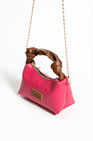 Kadın Soft Deri Düğüm Detaylı Kulplu Zincir Askılı Mini El Omuz Baget Çanta