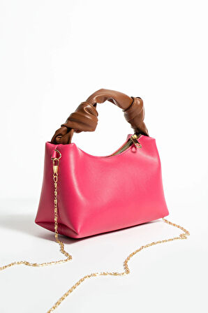 Kadın Soft Deri Düğüm Detaylı Kulplu Zincir Askılı Mini El Omuz Baget Çanta