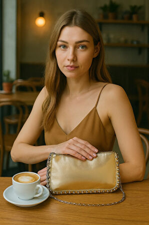 Zincir Askılı Stud Detaylı Kadın Omuz Çantası