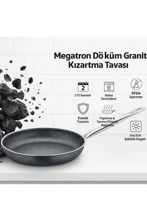 Megatron Granit Balık,Et,Sote,Kızartma Tavası 26 cm Çelik Saplı Orta Boy