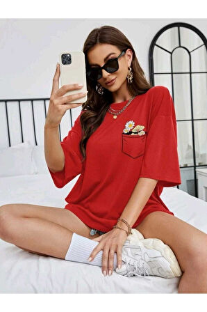 Unisex Pamuk Bisiklet Yaka papatya baskılı cicek Örme T-shirt