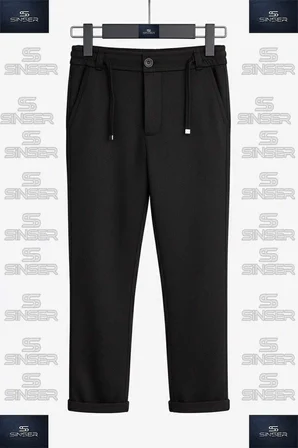 Erkek Çocuk Stil Pantolon Bel Lastikli Likralı Paça Katlamalı