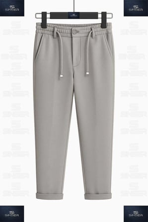 Erkek Çocuk Stil Pantolon Bel Lastikli Likralı Paça Katlamalı