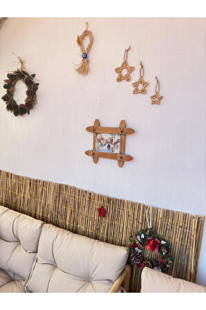 Dekoratif Ahşap Boncuklu 3 Lü Set Yıldız Balkon Mutfak Salon Bebek Odası Duvar Süsü Kahve Köşesi