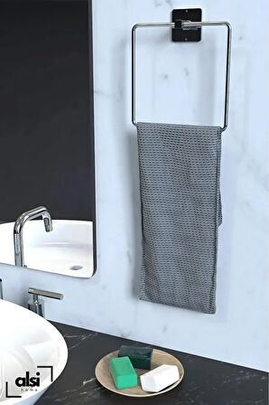 Kare Yapışkanlı Gümüş Kare Havluluk Banyo Havlu Kare Pratik Askılık