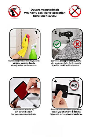Kare Yapışkanlı Gümüş Kare Havluluk Banyo Havlu Kare Pratik Askılık
