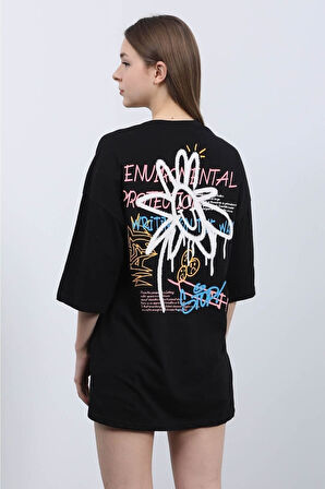Ön/arka Stop & Çiçek Baskılı T-shirt