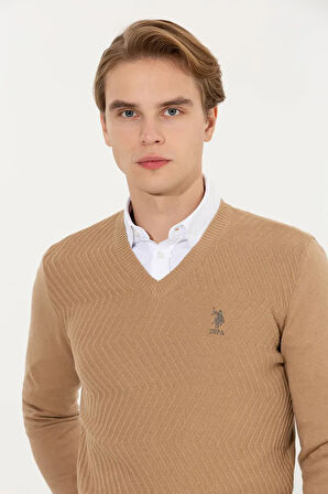 Erkek Camel Melanj V Yaka Triko Kazak 50258314-vr122