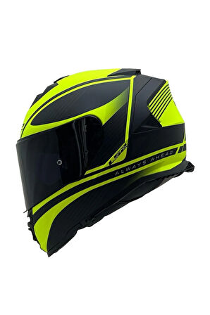 STORM 2 DODGER MAT SİYAH-NEON SARI KASK MAVİ CAM