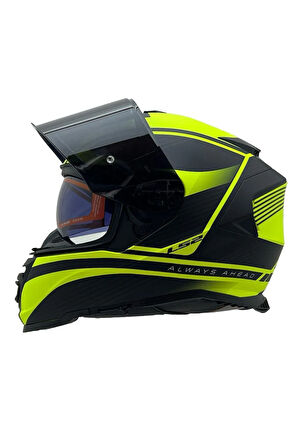STORM 2 DODGER MAT SİYAH-NEON SARI KASK MAVİ CAM