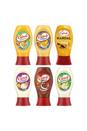 Calve Soslar Eğlence Paketi Köri Sos 260gr Ranch Sos245gr Barbekü Sos290gr Hardal 250gr Sarı