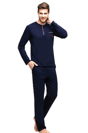 Erkek Uzun Kol Damat Çeyiz Kutulu Lacivert Pijama Takım 17384