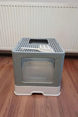 Büyük Boy Kırılmaz Kapalı Çekmeceli Kedi Tuvaleti Kedi Kumu Küreği Hediyeli Pet Bakım 38x38x49