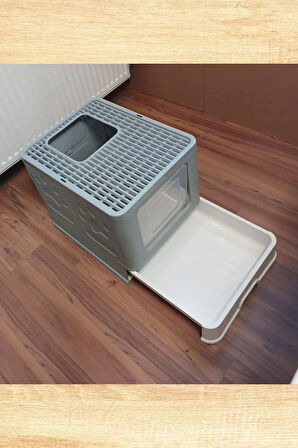 Büyük Boy Kırılmaz Kapalı Çekmeceli Kedi Tuvaleti Kedi Kumu Küreği Hediyeli Pet Bakım 38x38x49