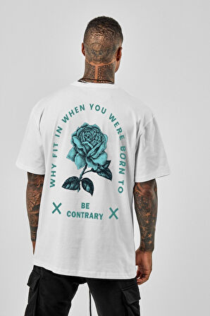 Oversize Erkek Beyaz Be Coutrary Baskılı T-shirt