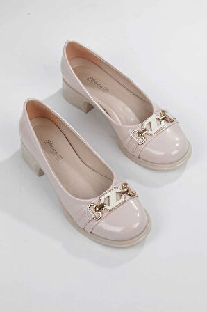 Leopar Desenlı Taş Detaylı Toka Kadın Topuklu Babet