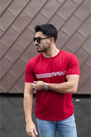 TİANA Erkek Kısa Kollu Nasa Baskı Basic Erkek T-shirt