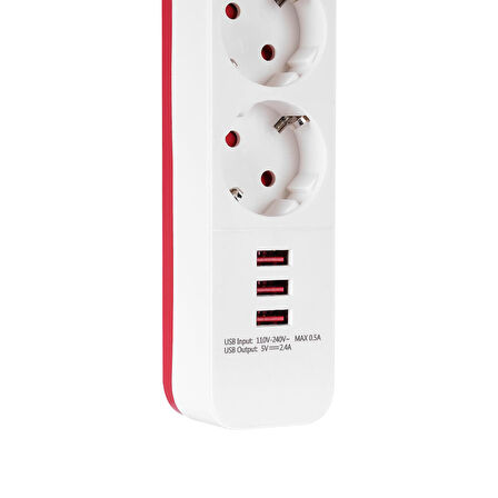 S-link SPG403U 1.5m 1.5mm 100% Bakır 750 Joule 3 Usb 5V2.4A 4lü Anahtarlı Akım Korumalı Priz - 16637