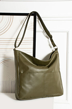 Kadın Modern Tasarımlı Geniş Hacimli  Kaliteli Deri Salaş Omuz Çantası