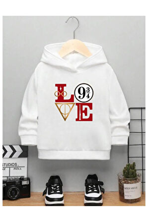 Çocuk Tasarım Harry Potter Love Baskılı Kapüşonlu Sweatshirt Pamuklu
