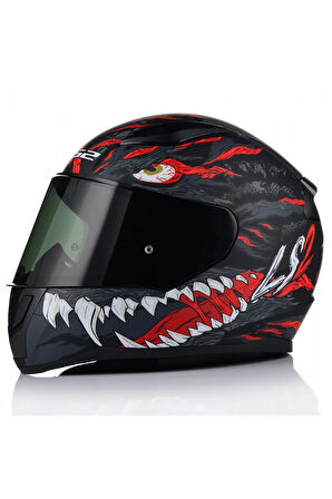 Rapıd 2 Kaıju Mat Siyah-Kırmızı Fullface Motosiklet Kaskı Siyah Camlı
