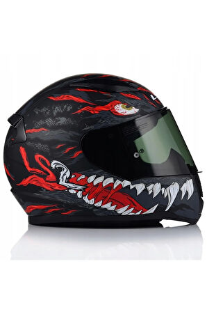Rapıd 2 Kaıju Mat Siyah-Kırmızı Fullface Motosiklet Kaskı Siyah Camlı