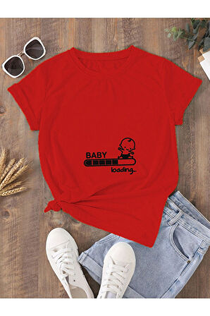 Oversize Hamile T-shirt Baby Loading Baskılı Açık Beyaz