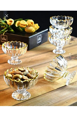 6 Adet Kahve Yanı Çerezlik Sunumluk Lokumluk Gold