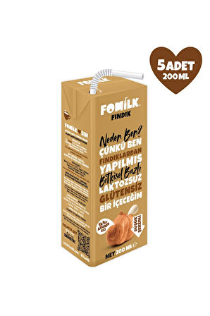 Fındık Sütü Glutensiz Bitkisel Bazlı Laktozsuz Vegan 200 Ml x 5 Adet