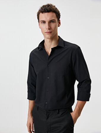 Slim Fit Gömlek Yarım İtalyan Yaka Düğmeli Dokulu