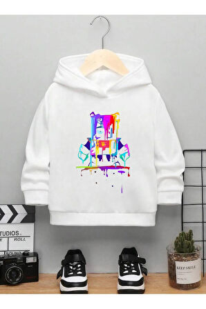 Çocuk Tasarım Brawl Stars Boyacı Renkli Baskılı Kapüşonlu Sweatshirt Pamuklu