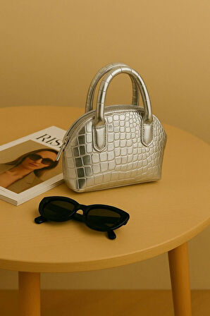 Mini el ve omuz çantası timsah deri baskılı berrak çanta