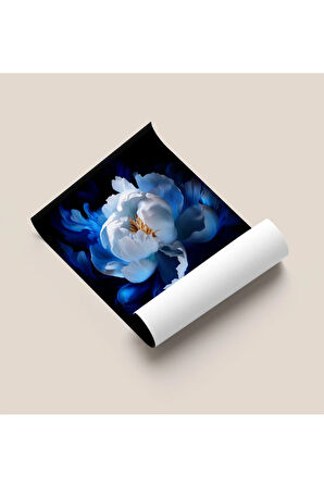 Çerçevesiz Poster, Dijital Baskı, Mavi Beyaz Şakayık , Ofis Salon Oturma Odası Dekorasyon , Poster