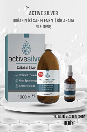 ACTİVE SİLVER KOLLOİDAL GÜMÜŞ SUYU 25 PPM* 1000ML + 100 MLGümüş Suyu Sprey Bundle