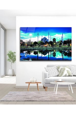 Sultan Ahmet Camii İslami Dini Cam Tablo Modern Ev Ofis Salon Duvar Oda Dekoru Hediyelik