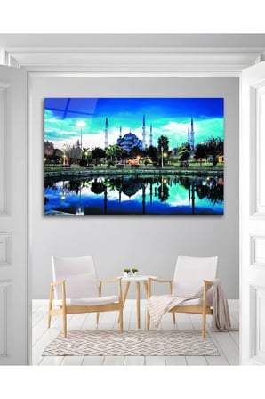 Sultan Ahmet Camii İslami Dini Cam Tablo Modern Ev Ofis Salon Duvar Oda Dekoru Hediyelik