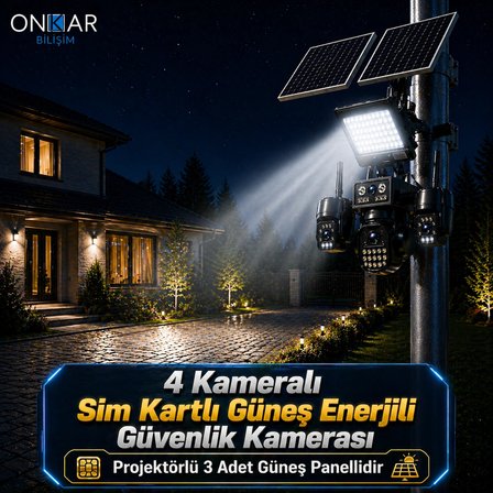 O-Kam OK-334 Premium Projektörlü  4g Solar 3 Panelli 4 Lensli Sirenli Kamera